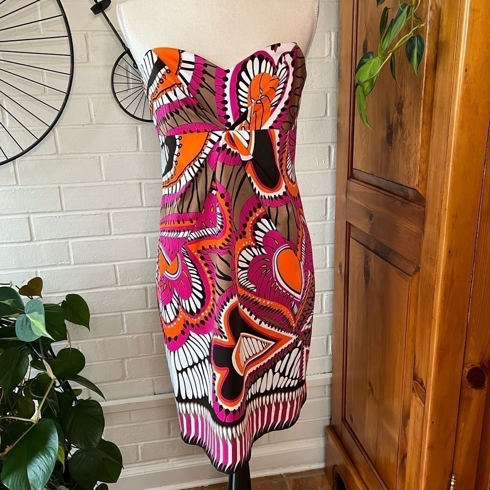DAVID Meister printed mini slip dress pink size 8 EUC - Picture 8 of 12